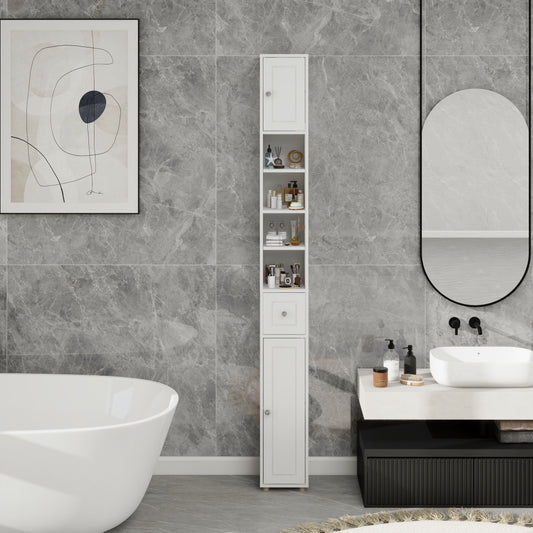 Tall Slim Bathroom Storage Cabinet, 71 Freestanding Bathroom Cabinet With 1 Drawer, 2 Doors And 4 Adjustable Shelves-White