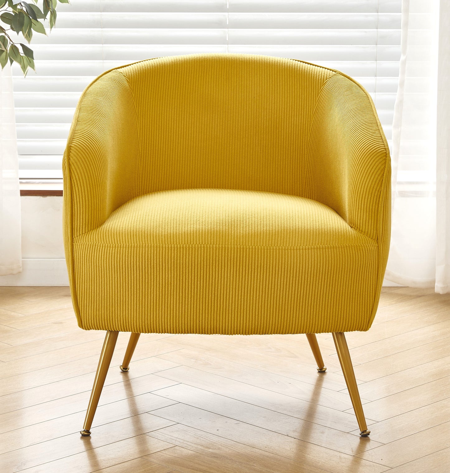 Corduroy Accent Chair With Gold Metal Legs, Modern Upholstered Armchair, Comfy Barrel Chair For Living Room Bedroom