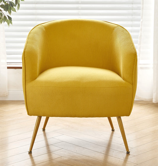 Corduroy Accent Chair With Gold Metal Legs, Modern Upholstered Armchair, Comfy Barrel Chair For Living Room Bedroom
