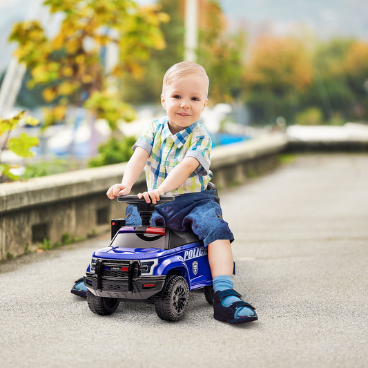 Kids Push Ride On Car With Working PA System And Horn, Police Truck Style  Foot-to-Floor Sliding Car For Boys And Girls With Under-Seat Storage, For 18 Months To 5 Years Old, Blue
