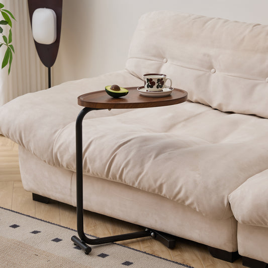 Brown C-shaped Side Table, Small Sofa Table For Living Room