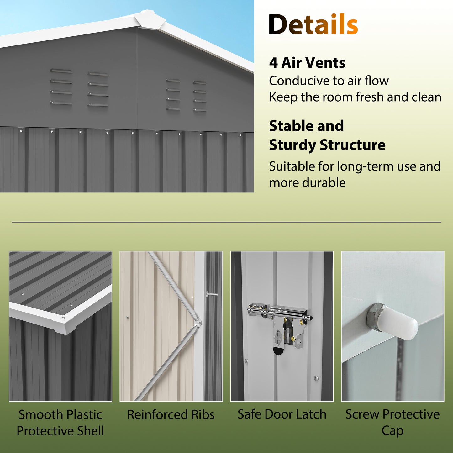 10'x8' Oversized Steel Storage Shed With Window, Lockable Doors & Sloped Roof, Heavy Duty Outdoor Tool Shed For Garden, Patio, Backyard, Lawn - Dark Gray