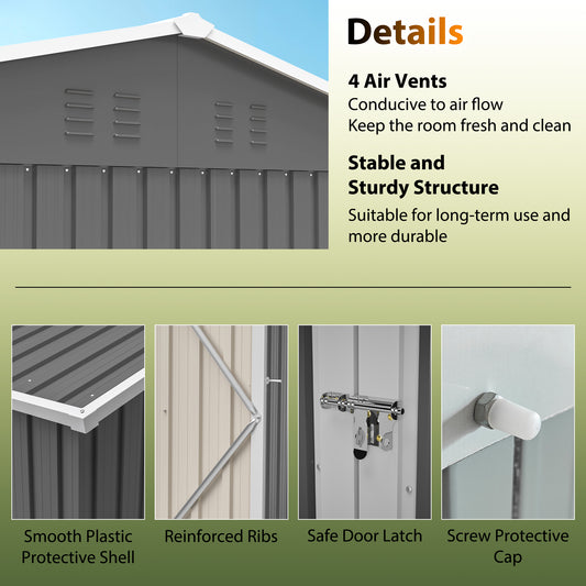 10'x8' Oversized Steel Storage Shed With Window, Lockable Doors & Sloped Roof, Heavy Duty Outdoor Tool Shed For Garden, Patio, Backyard, Lawn - Dark Gray