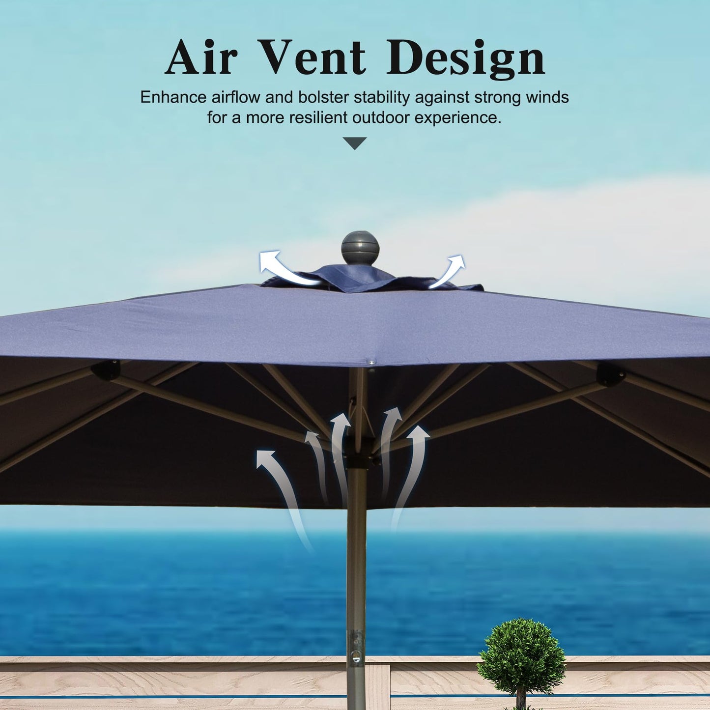 Rectangle Patio Umbrella With Crank Lift , Navy Blue  Base Not Included