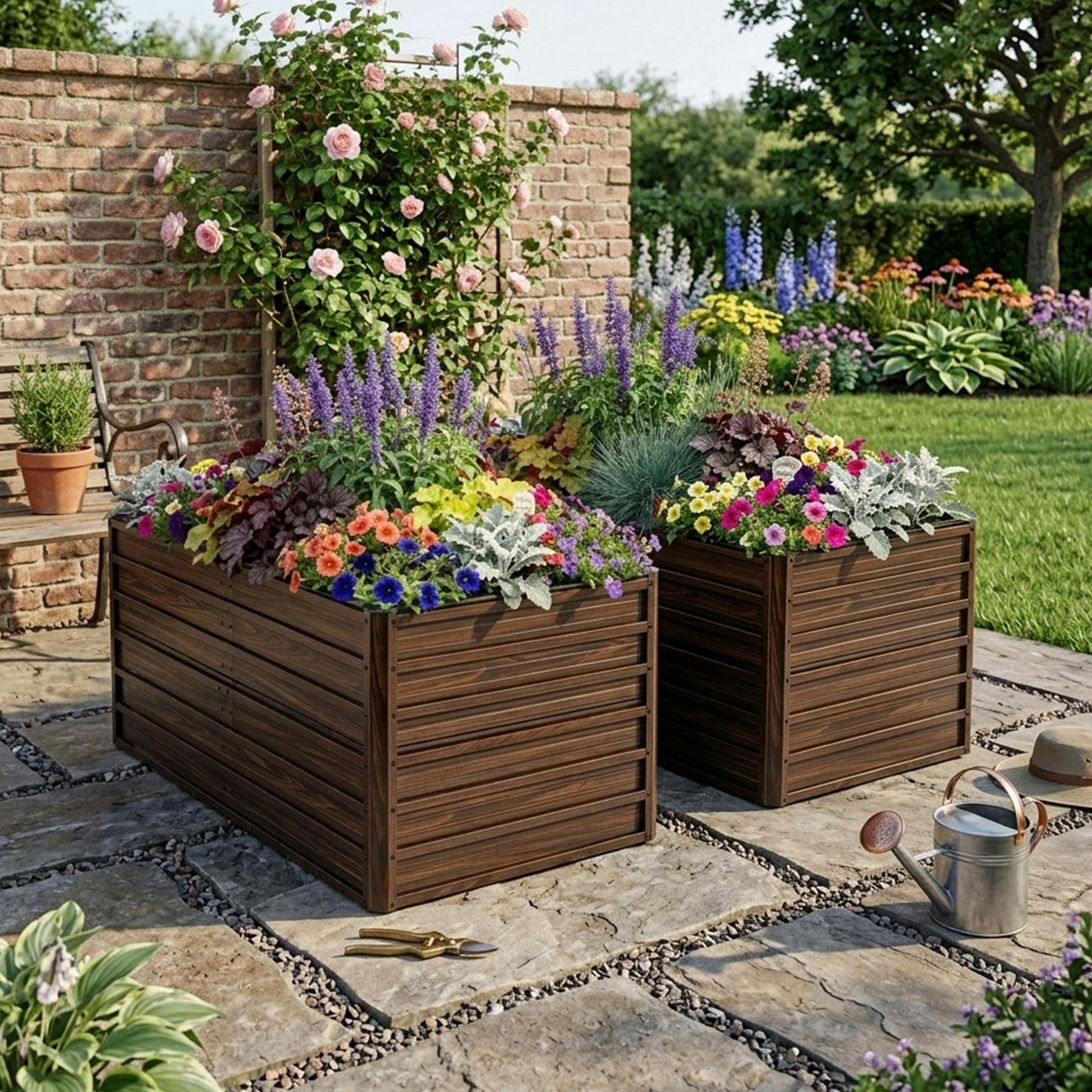 2-Pack 74.6in X35.4inx25in Raised Garden Bed Kit, Metal Elevated Planter Box, Open Drainage Base, 8 Reinforcing Rods, Rustproof Steel With Safety Edging -Easy Assembly For Vegetables, Flowers, Herbs