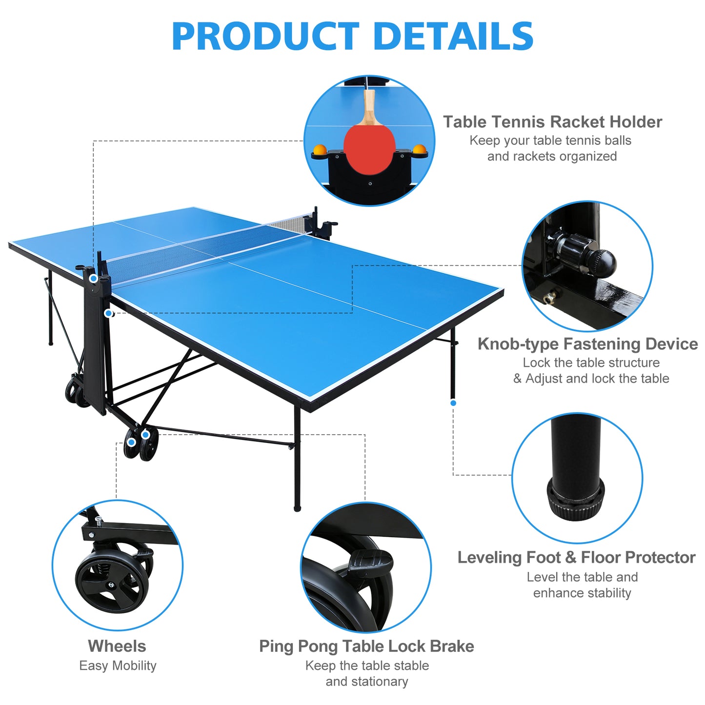 Offical Size Outdoor Table Tennis Table Foldable & Portable Ping Pong Table Set For Indoor Games With Net, 2 Table Tennis Paddles And 3 Balls