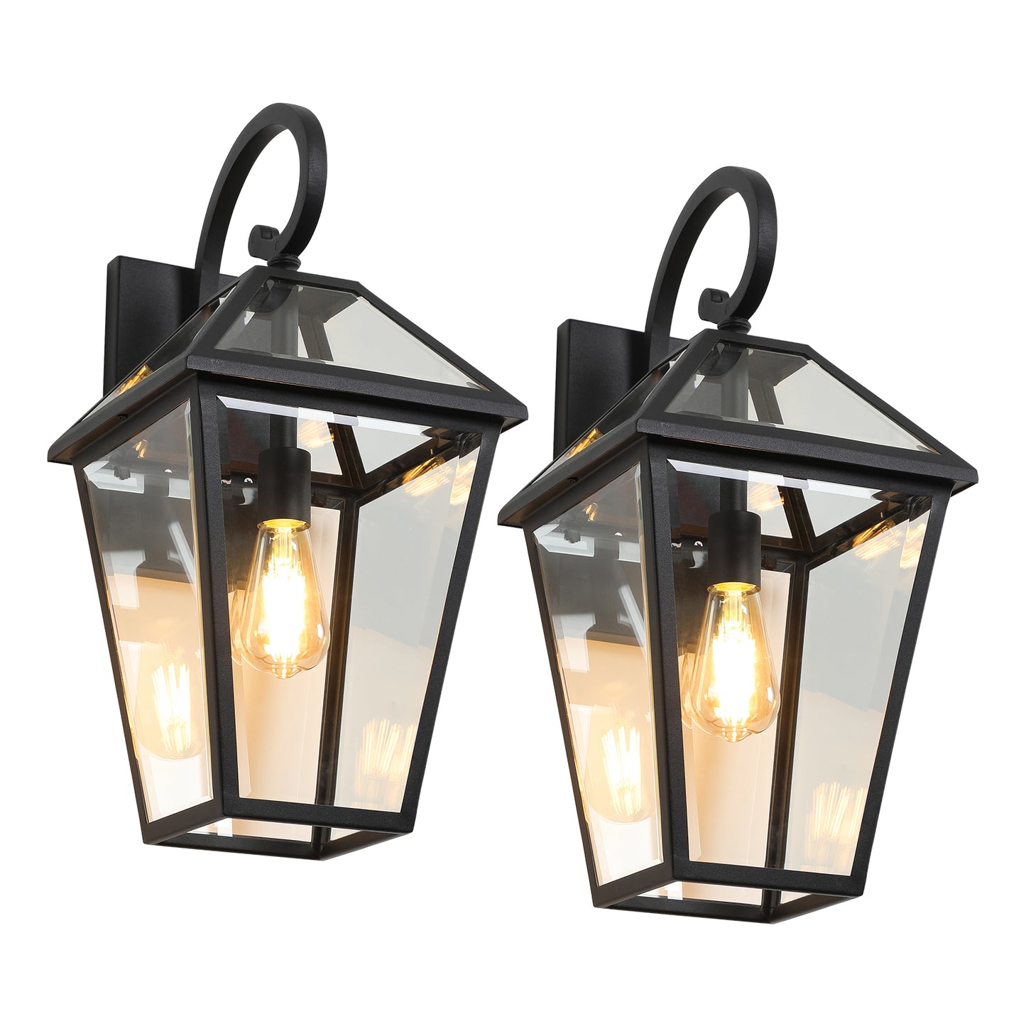 21 H 1-Pack Outdoor Wall Lantern Light  Modern Black Metal & Clear Glass Sconce For Porch, Patio, And Garden Lighting Bulb Not Included