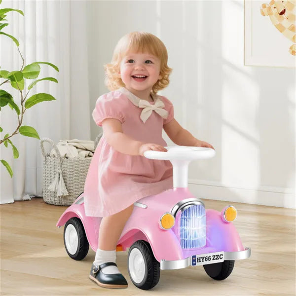 Kids Ride On Sliding Car, Foot-to-Floor Toy With LED Lights & Horn (Pink 19-36 Months)