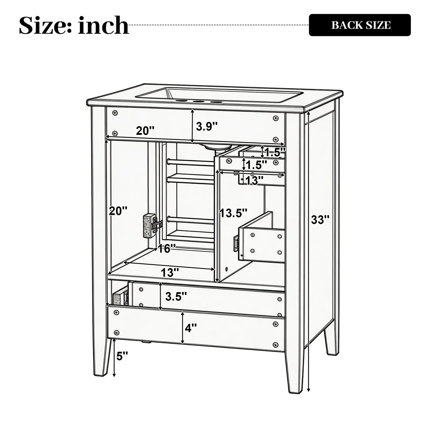24  Modern Blue Gray Bathroom Vanity With Ceramic Sink, Solid Wood Legs, Soft-Close Drawers & Door, Storage Rack, Painted Surface Finish