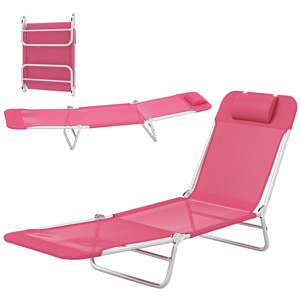 Folding Chaise Lounge Chair, Portable Tanning Chair With Adjustable Backrest, Pillow  For Camping Trips, Relaxing Poolside
