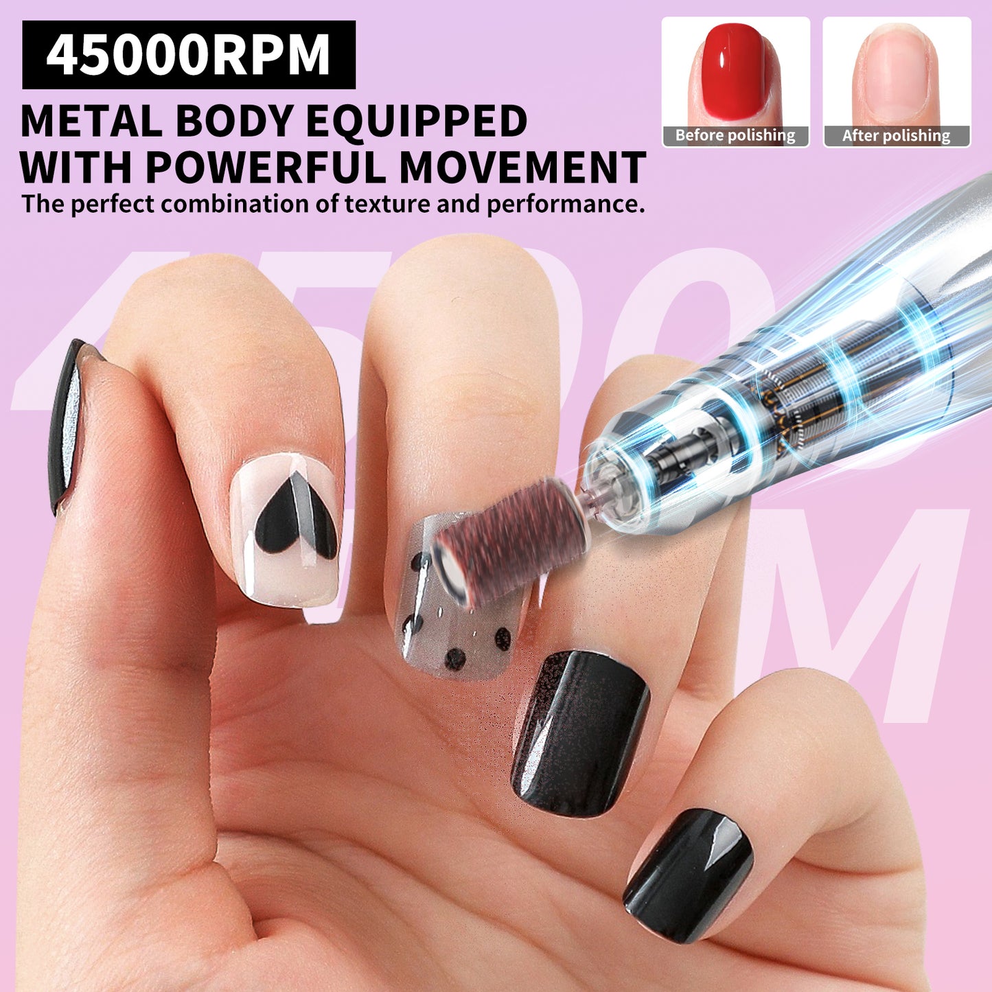 Professional Rechargeable Electric Nail Drill 40000 RPM, Portable Nail File With Storage Stand For Acrylic Gel Polishing Removing - Easy To Use For Women, Manicure At Home DIY Or Salon