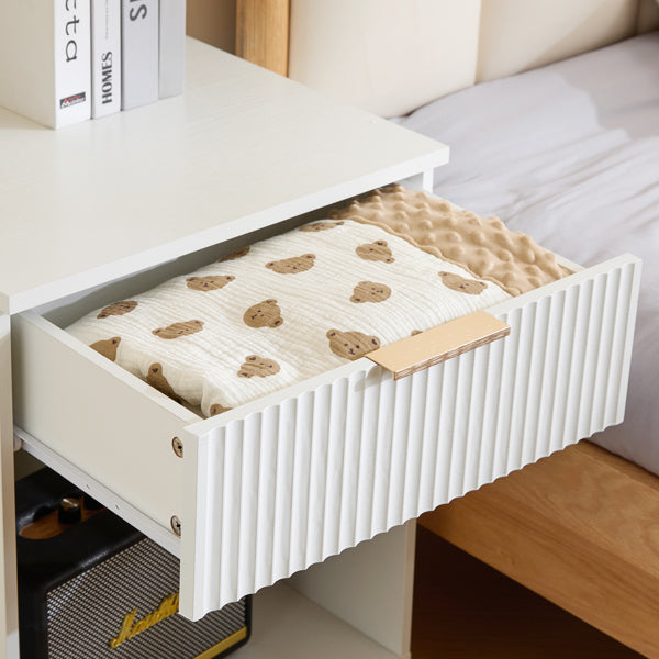 White P2 Density Board, Wavy Surface, 45x40x60cm, Single Piece, Bedside Table, 2 Pieces
