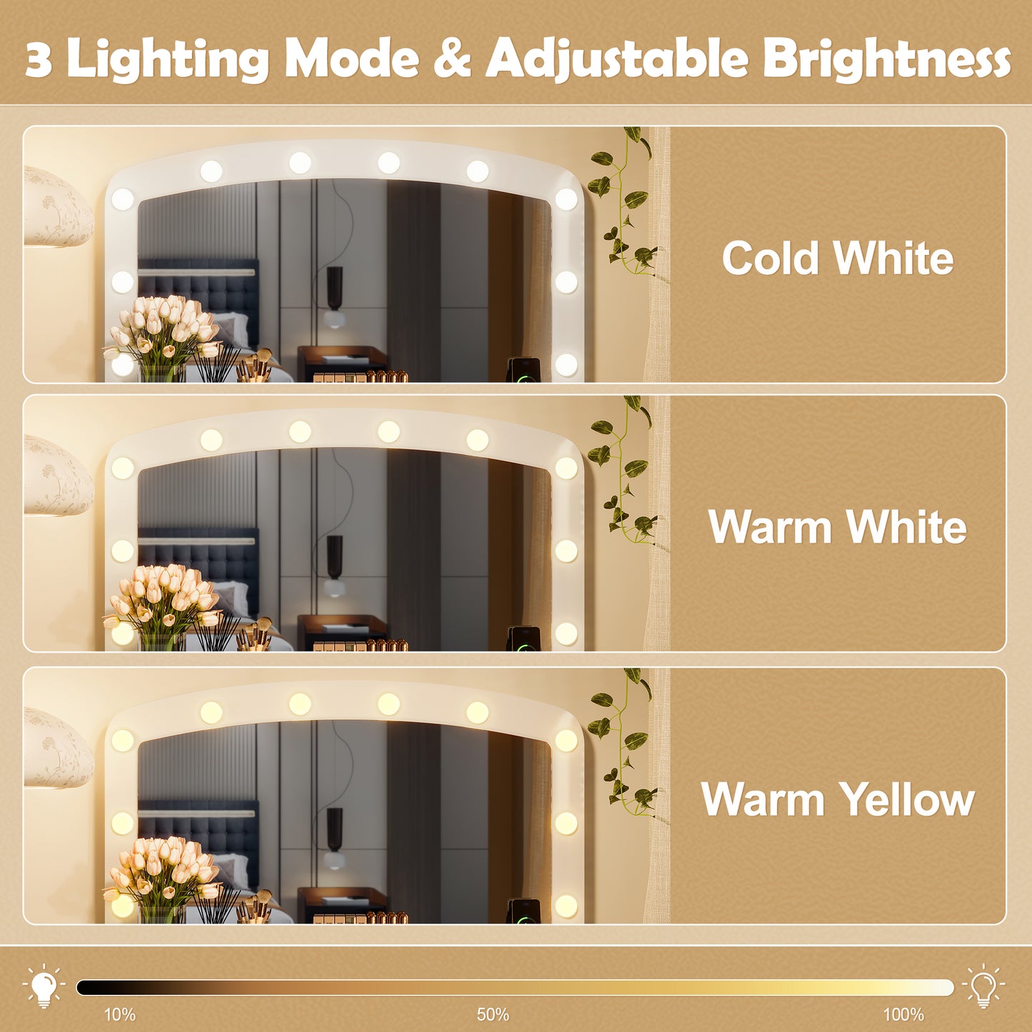 Old Luxurious Makeup Vanity With 10 Hollywood Bulbs, 3 Color Lighting Modes, Classic Dressing Table With Cushioned Stool And 9 Storage Drawers For Bedroom, White