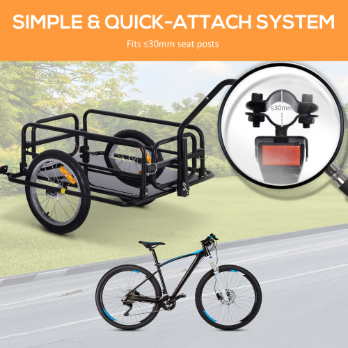 Aosom Bike Cargo Trailer, Bicycle Trailer, Heavy-Duty Bike Wagon Cart, Foldable Compact Storage, With Universal Hitch, 16 Wheels, 88 Lbs. Capacity, Black