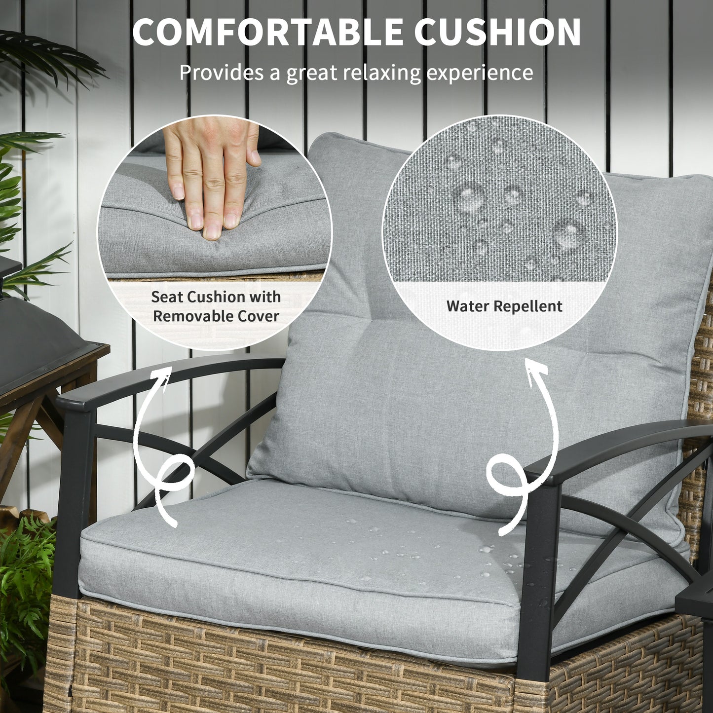 3 Piece Patio Rocking Chair Set, Outdoor Wicker Bistro Set With 2 Oversize Cushioned Porch Rockers And 2 Tier Coffee Table For Garden, Porch, Backyard, Light Gray