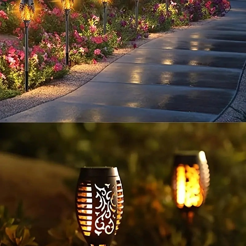 1pc Solar Powered Garden Lights, Outdoor Solar Pathway Torch Light With Flickering And Dancing Flame Light Landscape Lighting For Christmas Halloween Garden