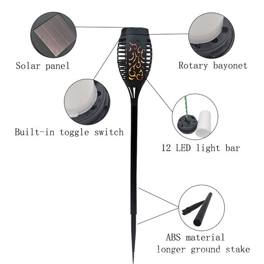 5pcs Solar Powered Garden Lights, Outdoor Solar Pathway Torch Light With Flickering And Dancing Flame Light Landscape Lighting For Christmas Halloween
