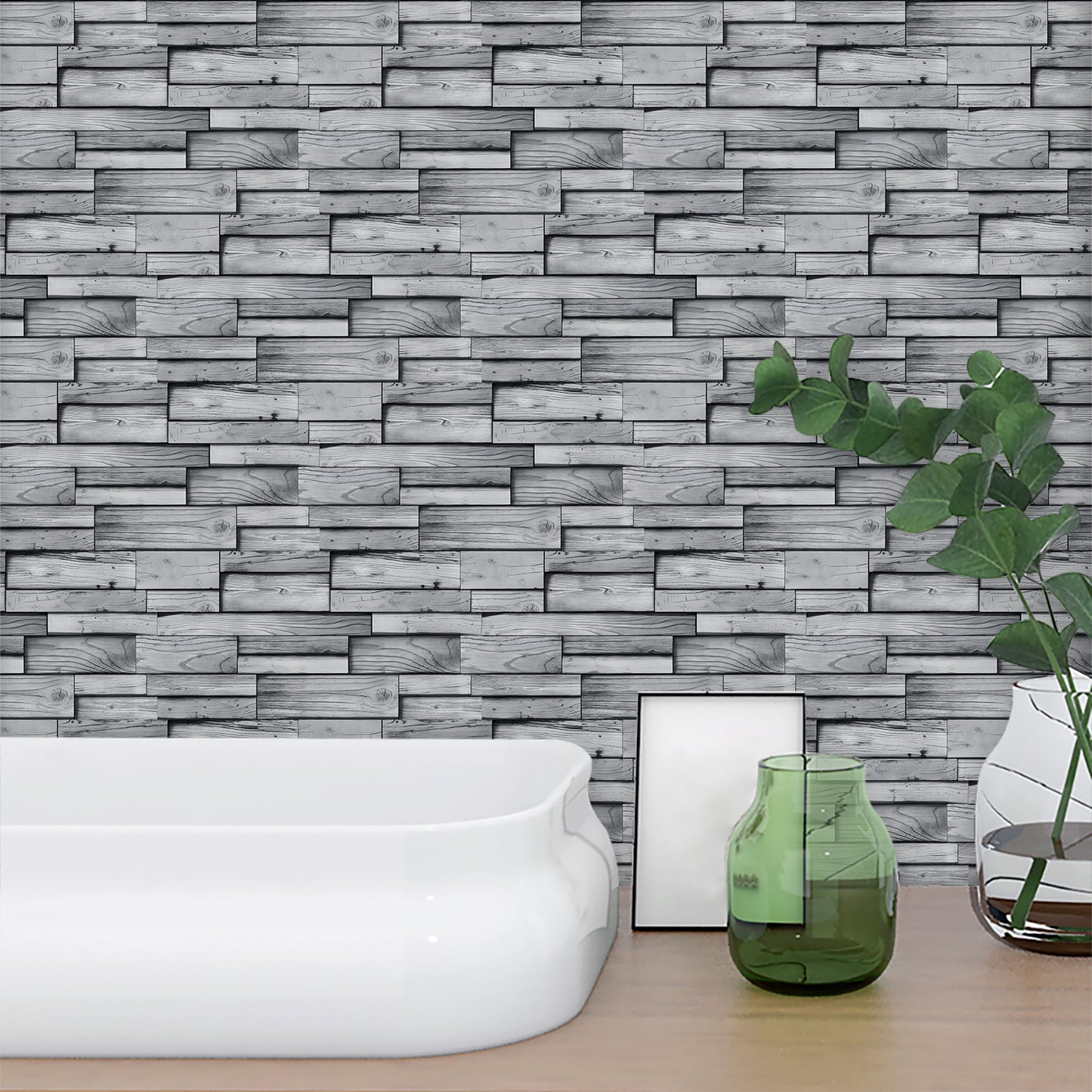 Peel And Stick Wood Grain Wallpaper Waterproof And Oil Proof Wall Tile Sticker Kitchen Backsplash Light Grey Bathroom Decoration And Accessories Wall Sticker