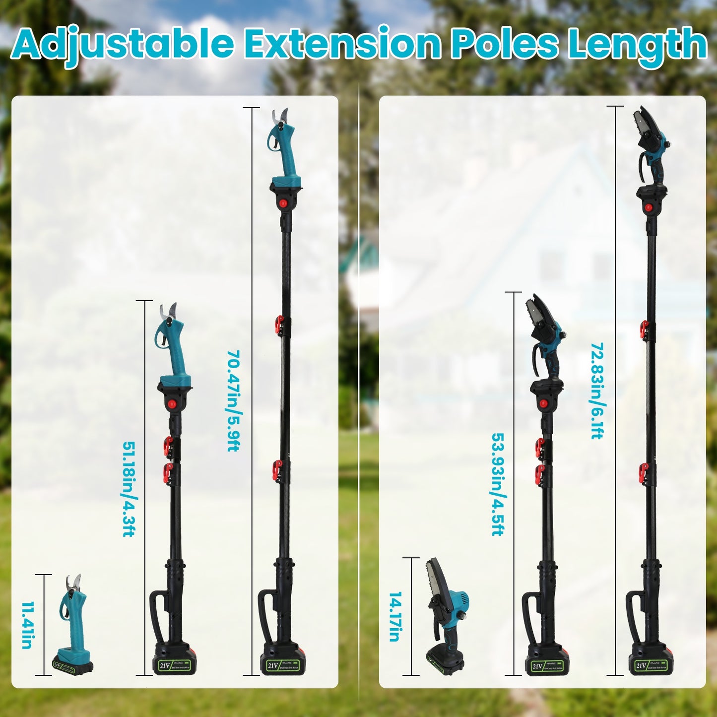 4 In 1 Cordless Pruning Shear And Electric Chainsaw With Max 5.5FT Extension Poles 4in Or 6in Pole Saw SK5 Blade Brushless Pruning Shear With 2Pcs 3.0Ah Batteries For Garden Yard