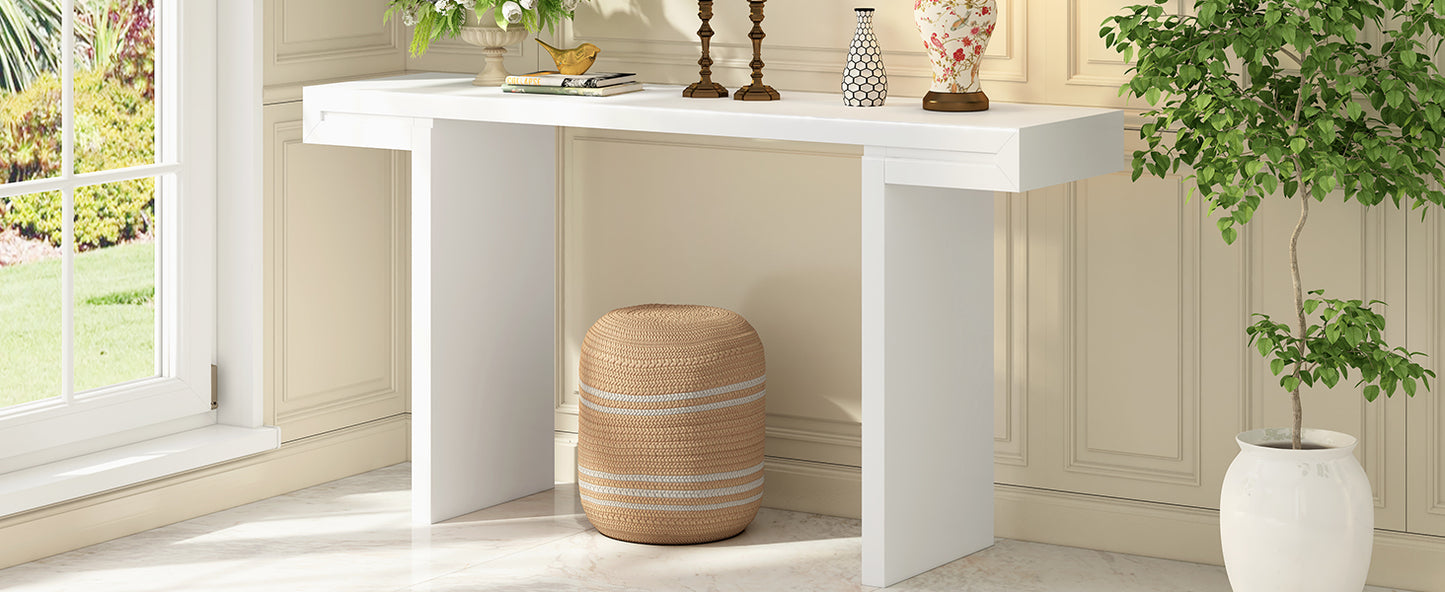 U- Style Large 60- Inch Console Table With Geometric Clean Lines Design Stylish Entryway Table With Painted Finish And Adjustable Feet Suitable For Living Room Entryway Hallway.