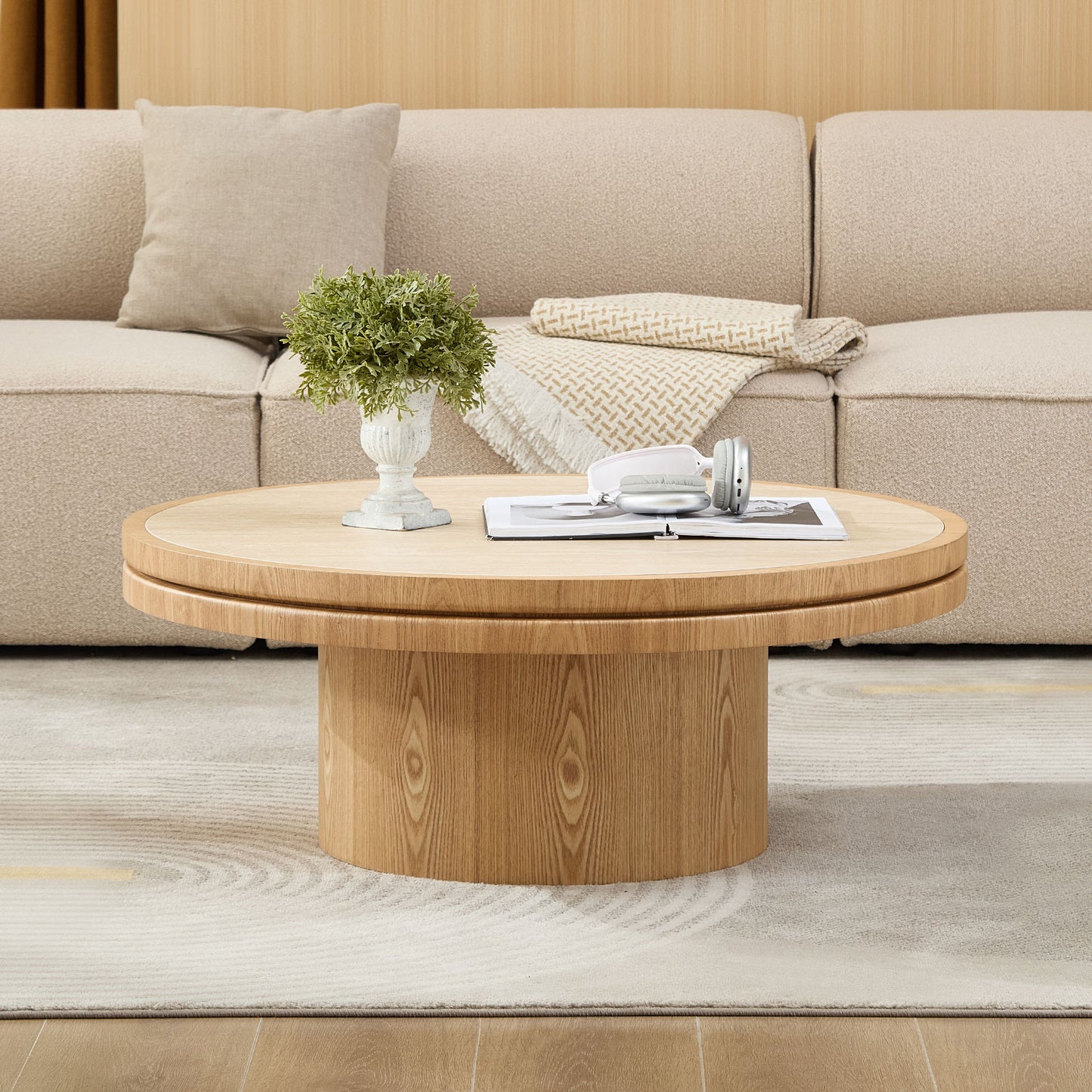 35.43 Inch Coffee Table Sintered Stone Tabletop With Sturdy MDF Pedestal For Living Room  Bedroom, Reception Room Apartment Easy Assembly