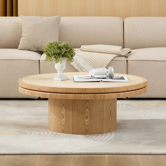 35.43 Inch Coffee Table Sintered Stone Tabletop With Sturdy MDF Pedestal For Living Room  Bedroom, Reception Room Apartment Easy Assembly