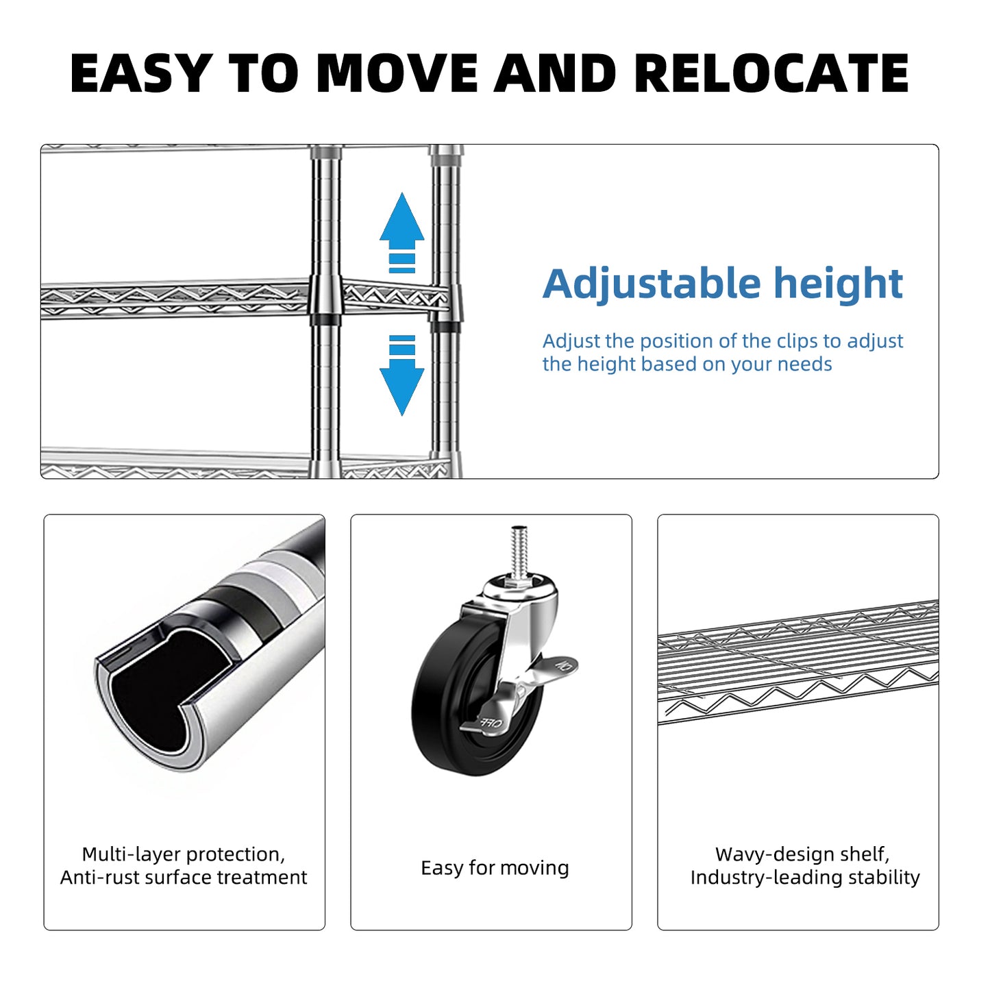 Heavy Duty Garment Rack On Wheels, Rolling Freestanding Closet Organizer And Clothes Rack For Hanging Clothes With 1 Hang Rod, Adjustable Metal Wardrobe, 15.7  D X 45.3  W X 75.6  H, Chrome