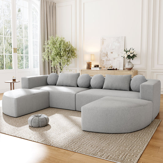 Boneless Couch Modular Sectional Sofa 114.9 Free-combined Sofa Couch Sofa Bed Compression Sofa With Deep Seating And Curved Design For Living Room, Grey