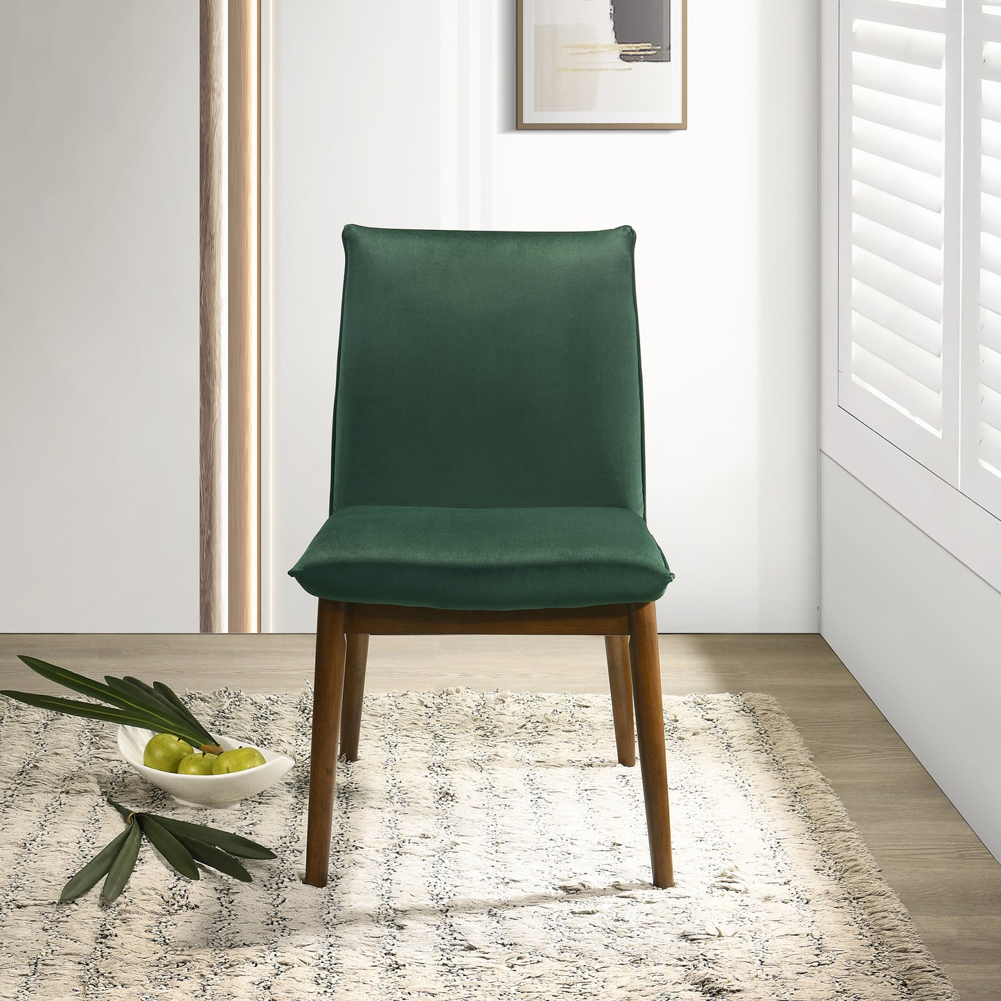 Monza Dark Green Velvet Dining Chair   Set Of 2   35  H X 20.3  W X 24.4  D With Solid Wood Legs Walnut Dining Chairs