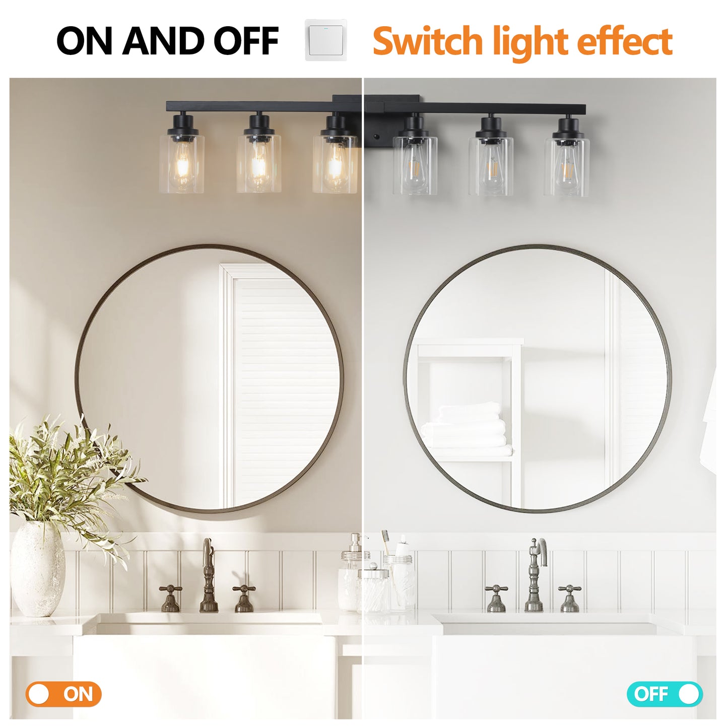37  Modern 6-Light Bathroom Vanity Light Fixture - Black Finish With Clear Glass Shades, Perfect For Bathroom, Vanity, And Dressing Area Lighting  No Bulbs