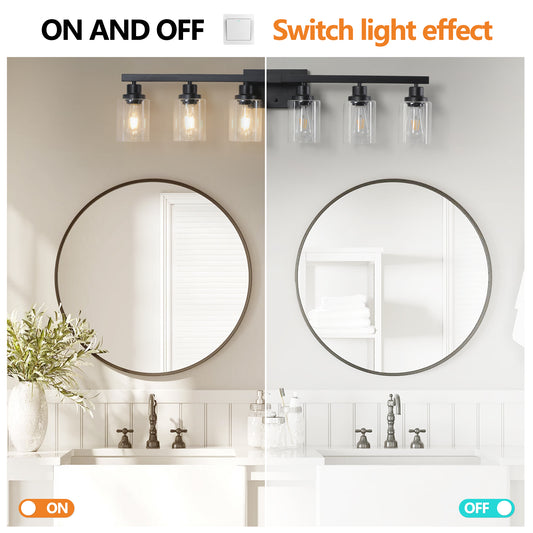 37  Modern 6-Light Bathroom Vanity Light Fixture - Black Finish With Clear Glass Shades, Perfect For Bathroom, Vanity, And Dressing Area Lighting  No Bulbs