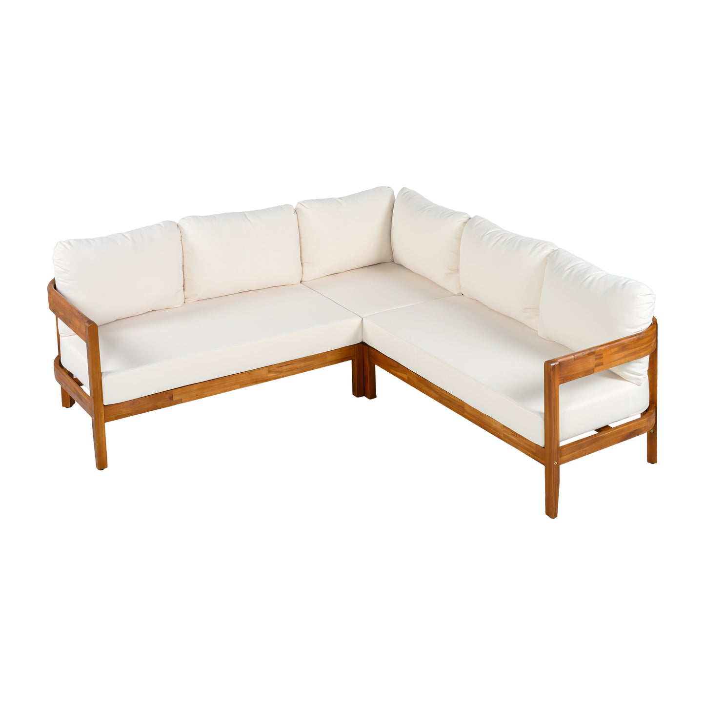 U-Style Acacia Solid Wood Patio Furniture Set  Outdoor Patio Conversation Furniture Set With 6 Soft Seat Cushions And Backpack   All Weather Outdoor Patio Sofa With Arc Frame  For Backyard  Garden.