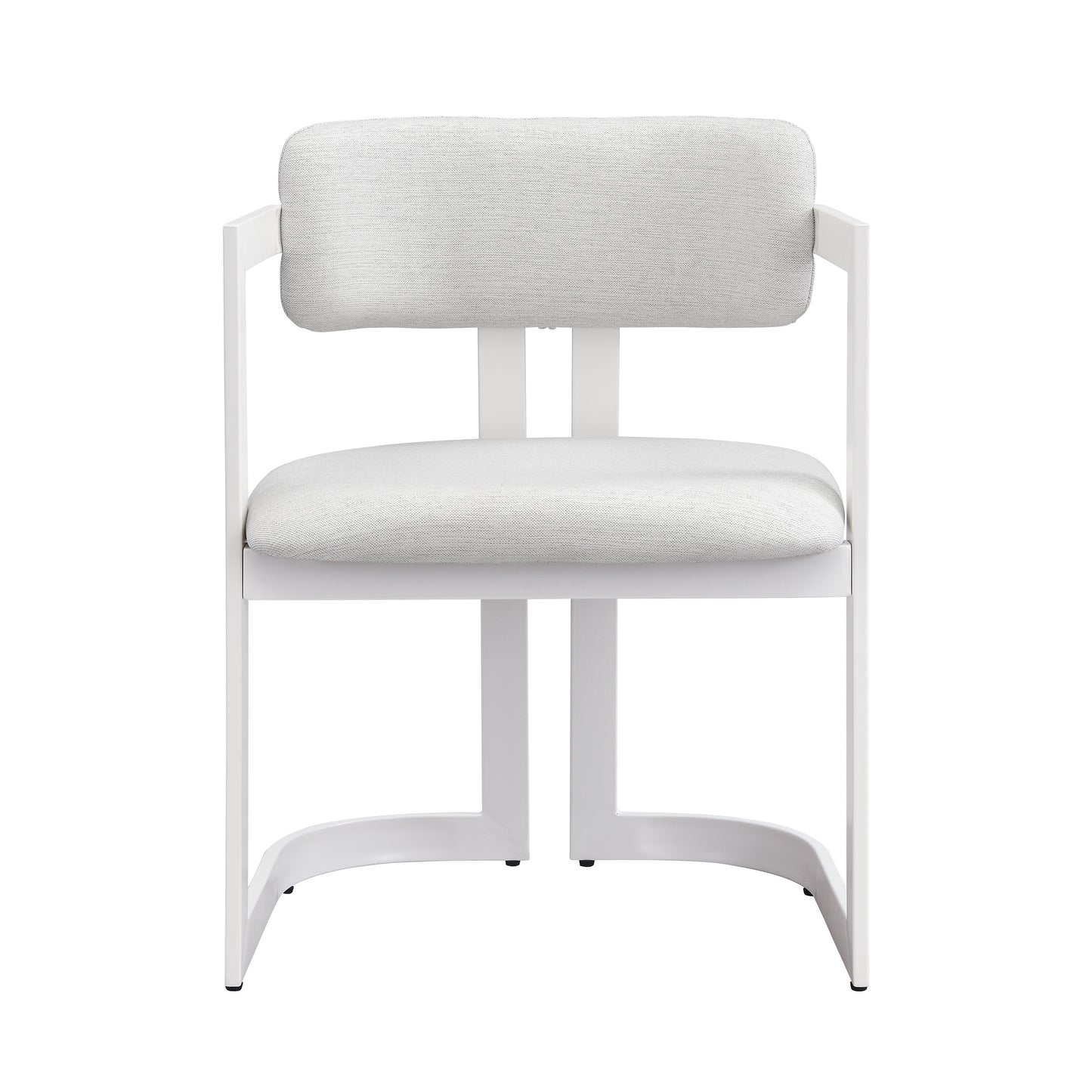 Upholstered Dining Chairs Set Of 2, Fabric Armchairs With Beige Seating White Metal Frame, 265 LBS Weight Capacity