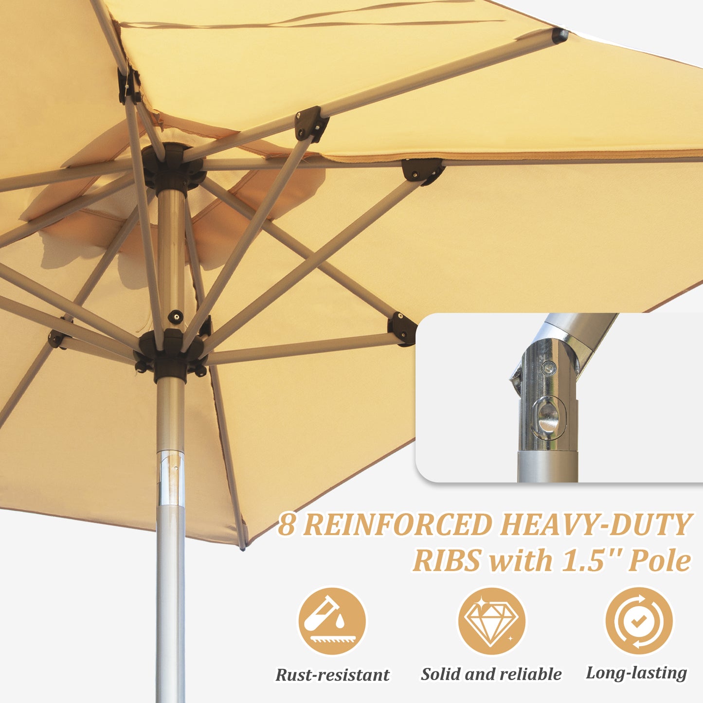 Rectangle Patio Umbrella With Crank Lift And Tilt Function, Beige   Base Not Included