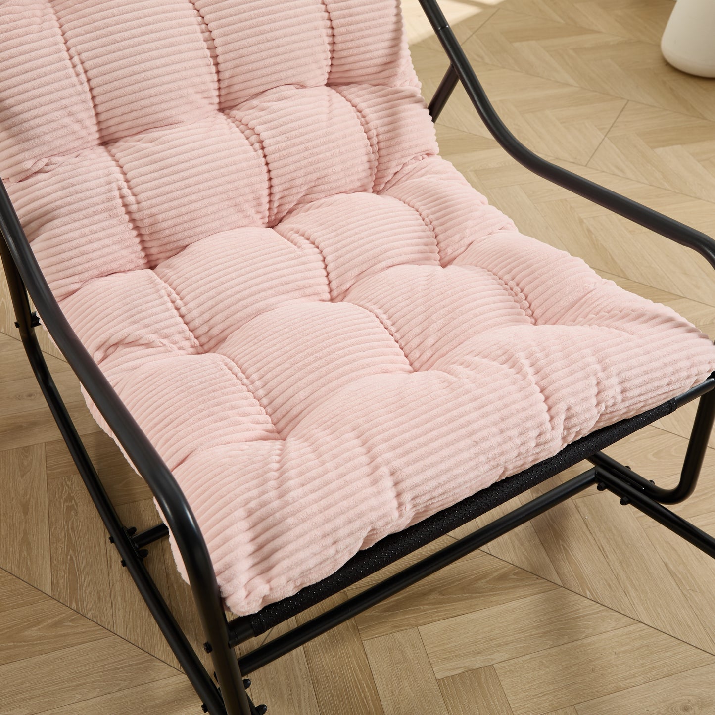 Outdoor Rocking Chair, Comfy Cushion With Soft Thick Cushion,for Living Room, Bedroom, Reading Room, Black Frame With Cushion