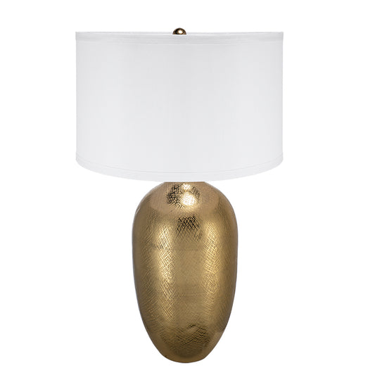 D18x31  Round Aluminum Sheet Gold Table Lamp With White Fabric Shade Lamp Shade Assembly Required