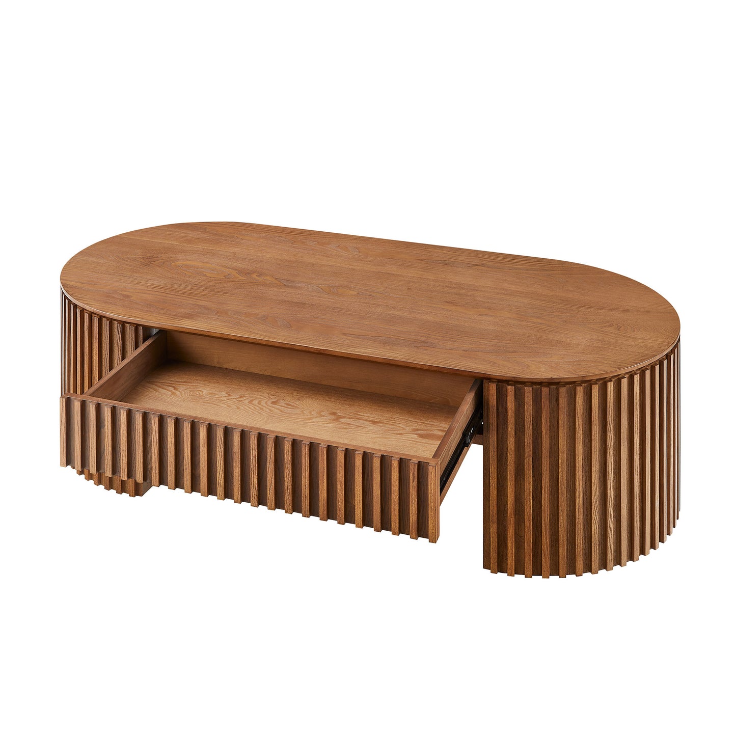 51.18   Oval Wood Coffee Table With Drawer  Mid Century Modern Coffee Table Unique Coffee Table For Living Room Furniture, Tea Table Brown