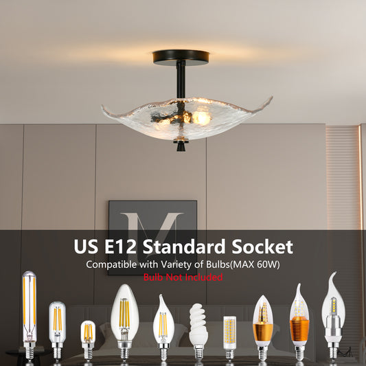 Ceiling Light Fixtures Flush Mount Indoor Outdoor Ceiling Light With Water Ripple Glass Shade For Hallway Kitchen Bedroom Porch Living Room Black