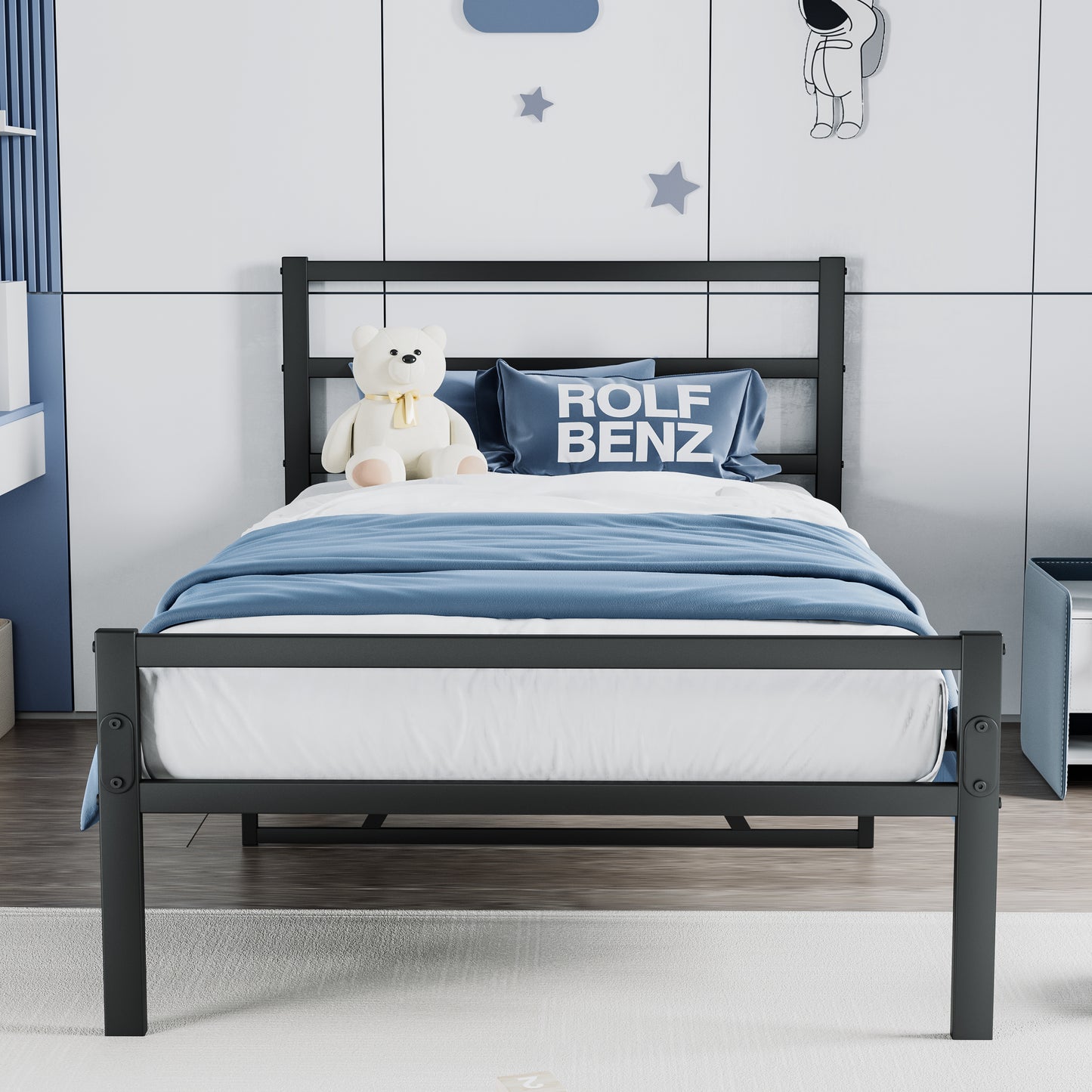 Metal Platform Bed Frame With Headboard, Sturdy Metal Frame, No Box Spring NeededTwin