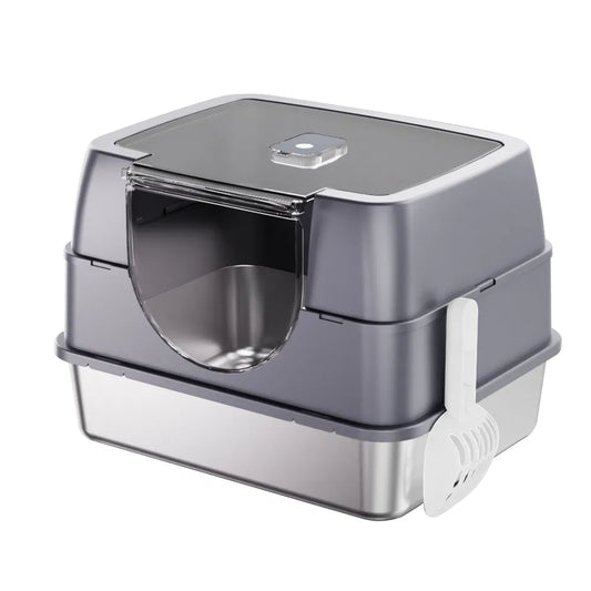 Fully Enclosed Stainless Steel Cat Litter Box White - 2025 Top Pick, Odor Lock, No Litter Scatter, Easy Clean