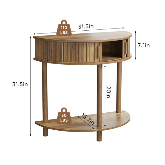 31.5-Inch Grooved Half-Moon Console Table, Farmhouse Sofa Table Behind Couch, Modern Entryway Table, Decorative Table For Living Room, Hallway, Entryway Or Foyer Narrow Entry, Walnut