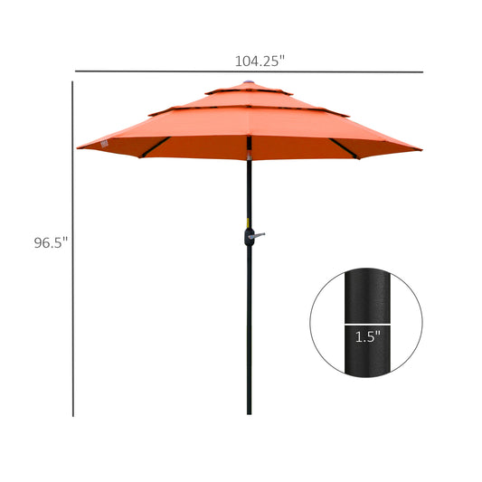 9FT 3 Tiers Patio Umbrella Outdoor Market Umbrella With Crank, Push Button Tilt For Deck, Backyard And Lawn, Orange