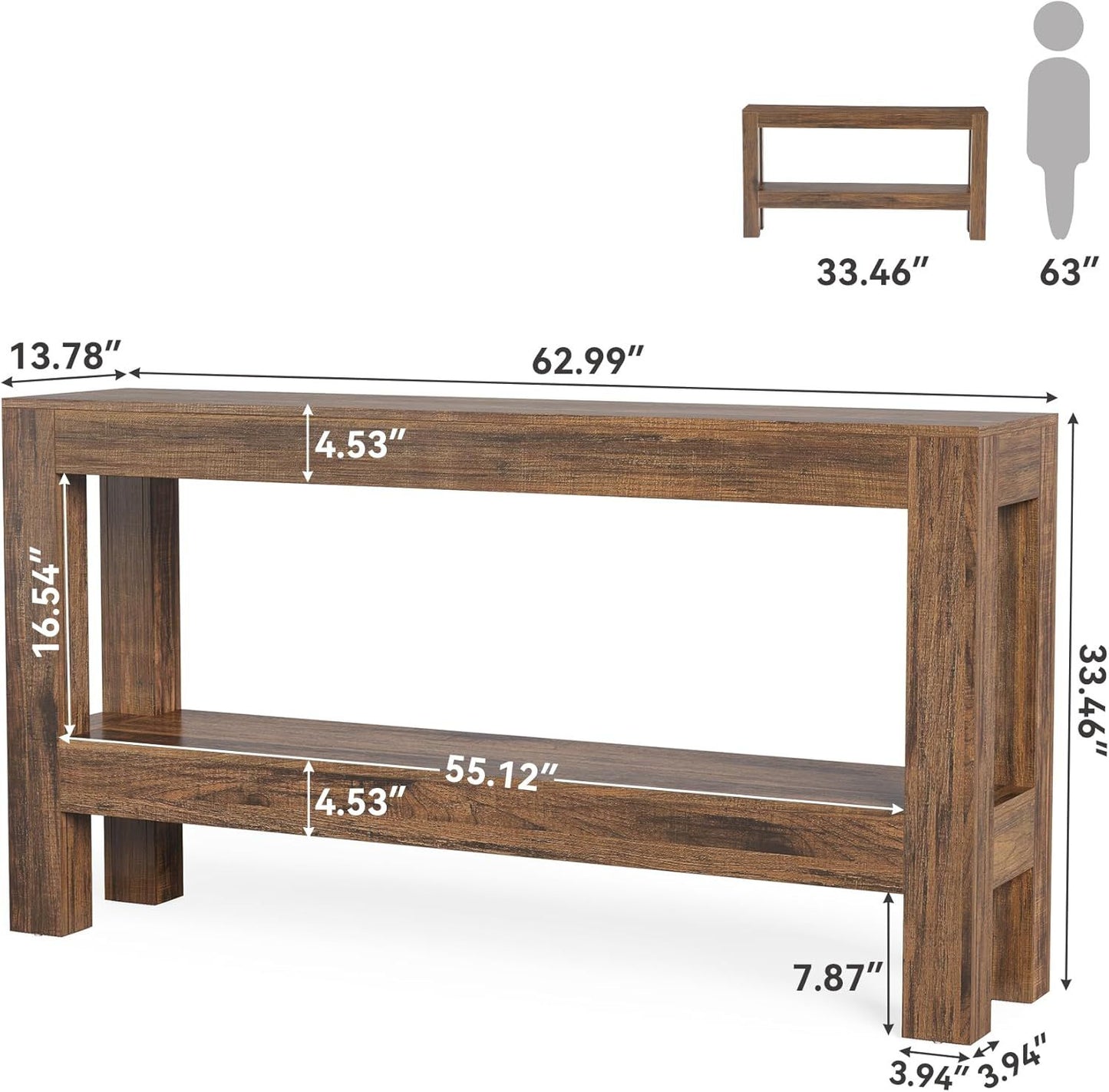 63-Inch Narrow Long Console Table For Living Room, Farmhouse Wood Entryway Table For Hallway, Sofa
