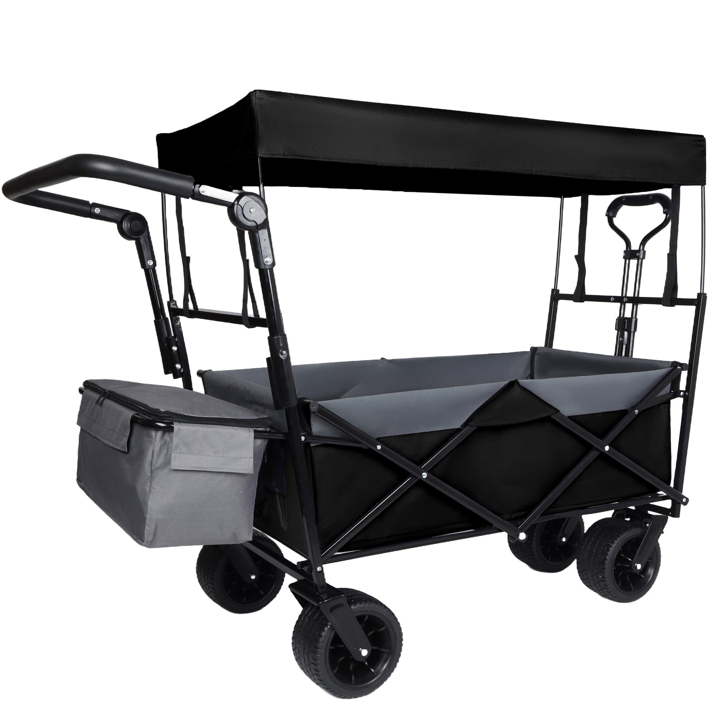 With Push Handle  480Lbs Collapsible Wagon With Canopy  Wagon Cart With 7  All- Terrain Wheels  Lightweight Foldable Wagon  Large Capacity For Camping  Shopping  Sports  And Garden Use  Black