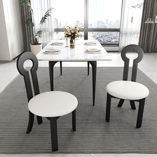 Vintage Rubber Solid Wood Dining Chair, Sheep Plush Dining Chair, Armless Dining Chair, Suitable For Small Home Dressing Room Model Room, Black Set Of 2