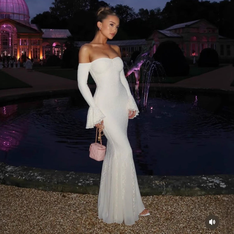 Women's Fashion Sexy Trumpet Sleeve Off-the-shoulder Dress