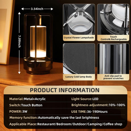 2pcs Portable Touch Control Table Lamp With 5000mAh Battery, 3-Color Stepless Dimming Cordless LED Light For Bedroom Camping Restaurant Bar Indoo