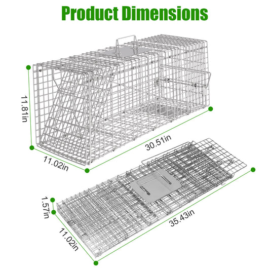 1Pc Humane Cat Trap Cage With Waterproof Cover Gloves Catch Release Live Animal Rodent Cage Collapsible Galvanized Wire For Raccoons Beavers Groundhogs Foxes Armadillos