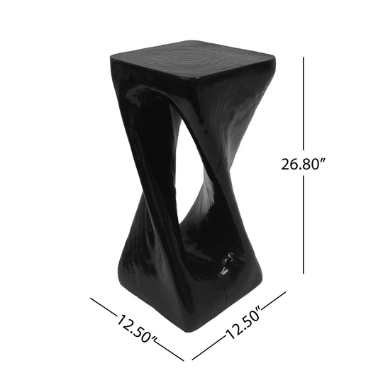 Outdoor Side Table,Twist Shape End Table,Decorative Accent Table,Garden Stool Table For Patio Balcony Beach Pool Side,Lightweight Concrete,Wood Like Texture,Black Color