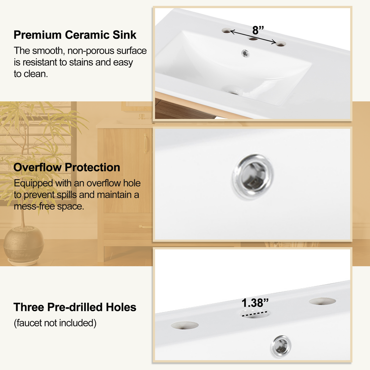 36  Wood Bathroom Vanity With Solid Wood Frame, 2 Soft Close Doors, 4Soft Close Drawers, Adjustable Shelf, Modern Storage Cabinet